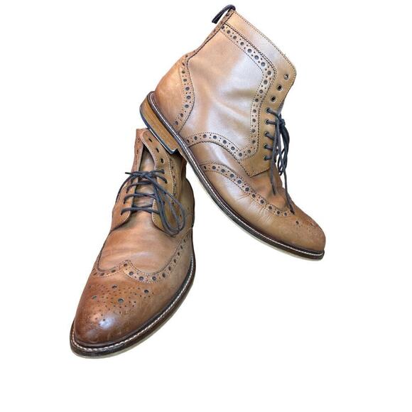 Aston Grey Payton Wingtip Leather Boots - Picture 1 of 9